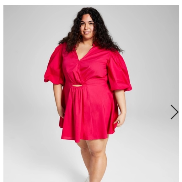 And Now This- 3x Hot Bright Pink Puff Sleeve Mini Dress Cutout NWT - Picture 4 of 9